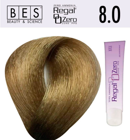 Tinte para el cabello, sin amoniaco Bes  Regal Zero 8.0 Rubio Claro 100 ml