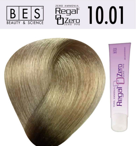 Tinte para el cabello, sin amoniaco bes REGAL ZERO 10.01 RUBIO PLATINADO NATURAL CENIZO 100 ml