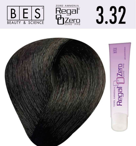 Tinte para el cabello, sin amoniaco Bes  Regal Zero 3.32 Castaño Oscuro Dorado Iris 100 ml