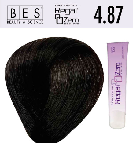 Tinte para el cabello, sin amoniaco Bes  Regal Zero 4.87 Castaño Beige Tabaco 100 ml