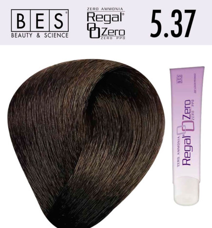 Tinte para el cabello, sin amoniaco Bes  Regal Zero 5.37 Castaño Claro Dorado Tabaco 100 ml