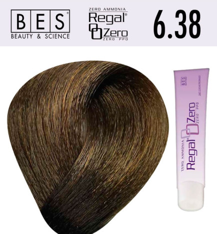 Tinte para el cabello, sin amoniaco Bes  Regal Zero 6.38 Rubio Oscuro Ámbar Dorado 100 ml