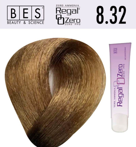 Tinte para el cabello, sin amoniaco Bes  Regal Zero 8.32 Rubio Claro Violeta Dorado 100 ml