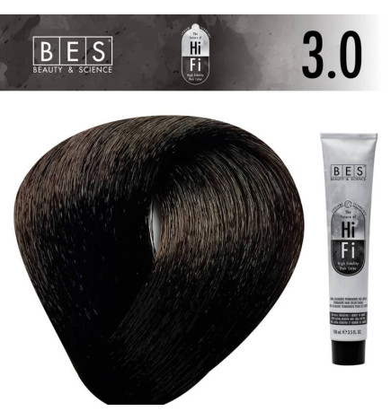 Permanent hair color BES HI-FI 3.0 Dark Brown 100 ml deep professional brown shade with natural finish