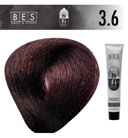 Permanent hair color BES HI-FI 3.6 Deep Red Dark Brown 100 ml professional hair dye with intense red reflections
