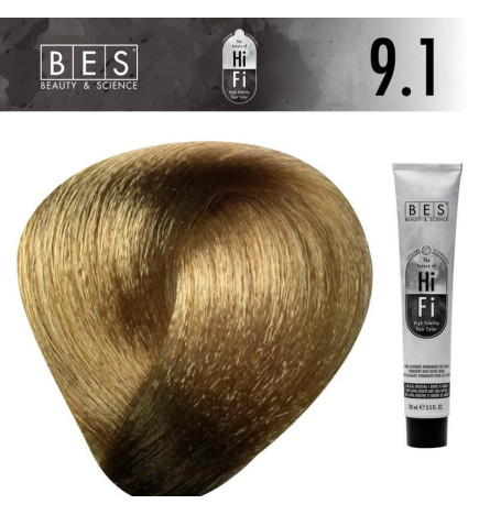 Tinte permanente para el cabello, bes HI-FI 9.1 RUBIO CLARISIMO CENIZA 100 ml