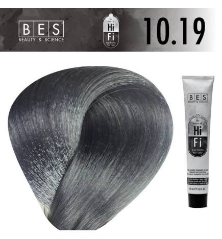 Tinte permanente para el cabello BES HI-FI 10.19 Rubio Ultra Claro Ceniza Azul 100 ml tono profesional frío intenso
