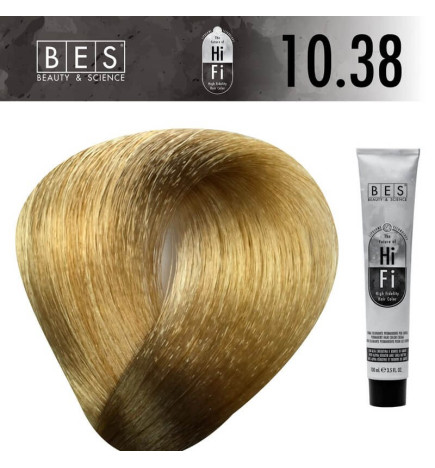 Permanent hair color BES HI-FI 10.38 Platinum Golden Beige Blonde 100 ml soft and warm professional blonde shade