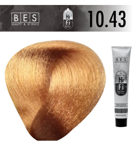 Permanent hair color BES HI-FI 10.43 Platinum Copper Golden Blonde 100 ml warm and intense professional blonde shade