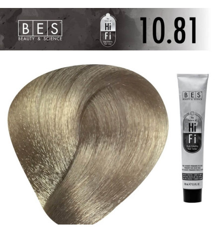 Permanent hair color BES HI-FI 10.81 Ultra Light Beige Ash Blonde 100 ml neutral and cool professional blonde shade