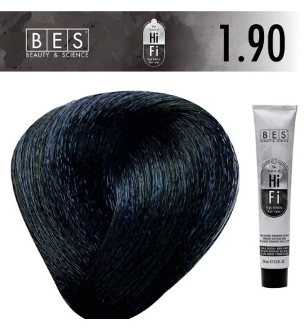 Tinte permanente para el cabello BES HI-FI 1.90 Negro Azul 100 ml tono profesional negro azulado