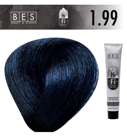 Permanent hair color BES HI-FI 1.99 Cobalt Black 100 ml professional black shade with cobalt reflections