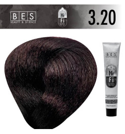 Tinte permanente para el cabello BES HI-FI 3.20 Castaño Oscuro Violeta 100 ml tono marrón profundo con reflejos violetas