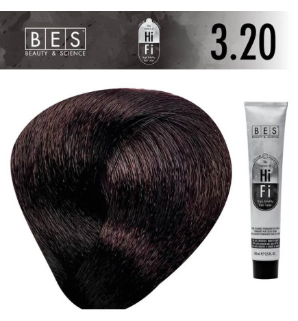 Permanent hair color BES HI-FI 3.20 Dark Violet Brown 100 ml deep brown shade with violet reflections for professionals