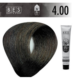 Tinte permanente para el cabello BES HI-FI 4.00 Castaño Intenso 100 ml color profesional marrón profundo con alta cobertura