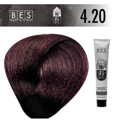 Permanent hair color BES HI-FI 4.20 Brown Violet 100 ml professional brown shade with subtle violet reflections