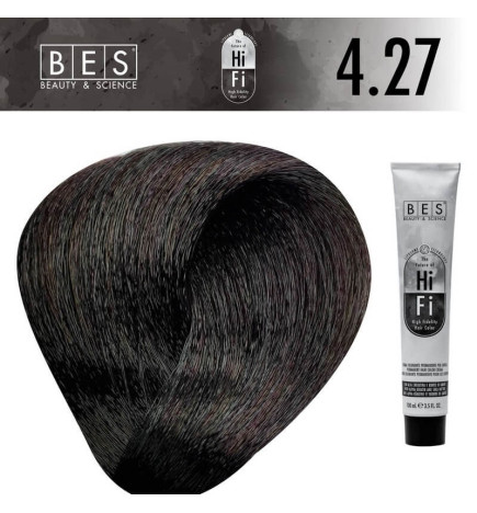 Tinte permanente para el cabello BES HI-FI 4.27 Castaño Violeta Tabaco 100 ml color profesional marrón con matices cálidos