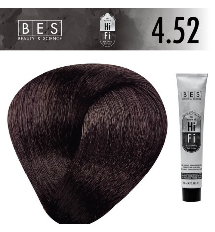 Tinte permanente para el cabello, bes HI-FI 4.52 CASTAÑO CAOBA VIOLETA 100 ml