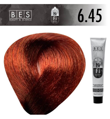 Tinte permanente para el cabello, bes HI-FI 6.45 RUBIO OSCURO COBRE CAOBA 100 ml