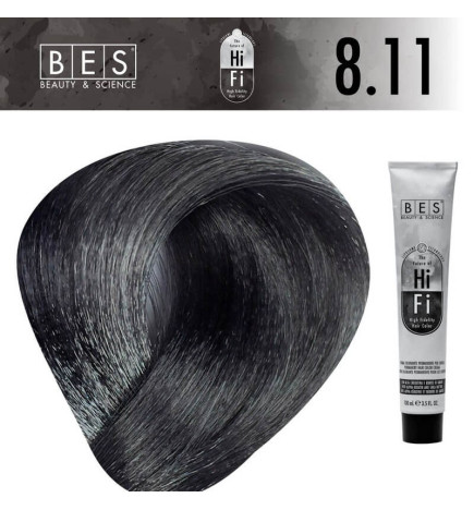 Tinte permanente para el cabello, bes HI-FI 8.11 INTENSO CENIZA CLARO RUBIO 100 ml