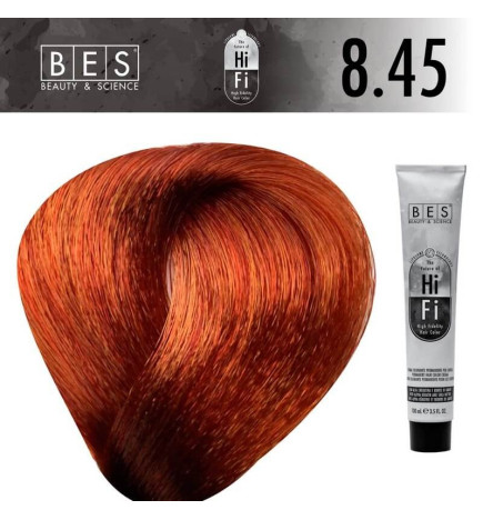 Tinte permanente para el cabello, bes HI-FI 8.45 RUBIO CLARO COBRE CAOBA 100 ml