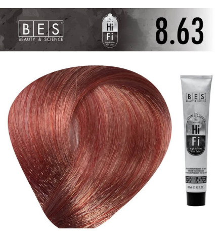 Muestra de color de tinte para cabellos BES HI-FI 8.63 RED GOLD LIGHT BLOND 100 ml